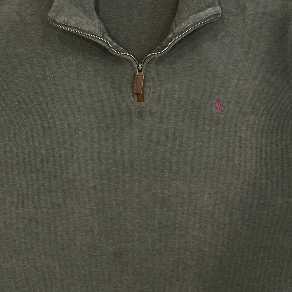 Polo Ralph Lauren 100% Cotton Olive Green Quarter Zip Pullover Purple Pony L